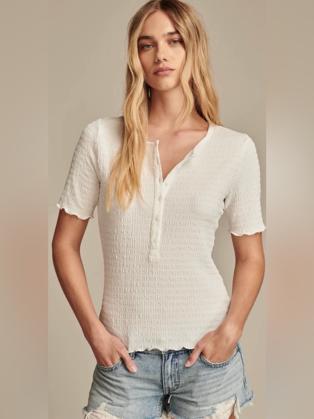 NWT Lucky Brand Textured Short Sleeve Henley